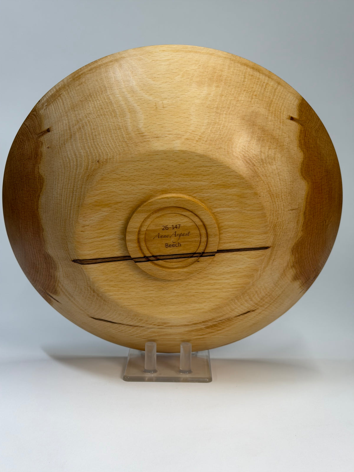 American Beech Once-Turned Bowl – 11.5 x 2.5" — bottom view
