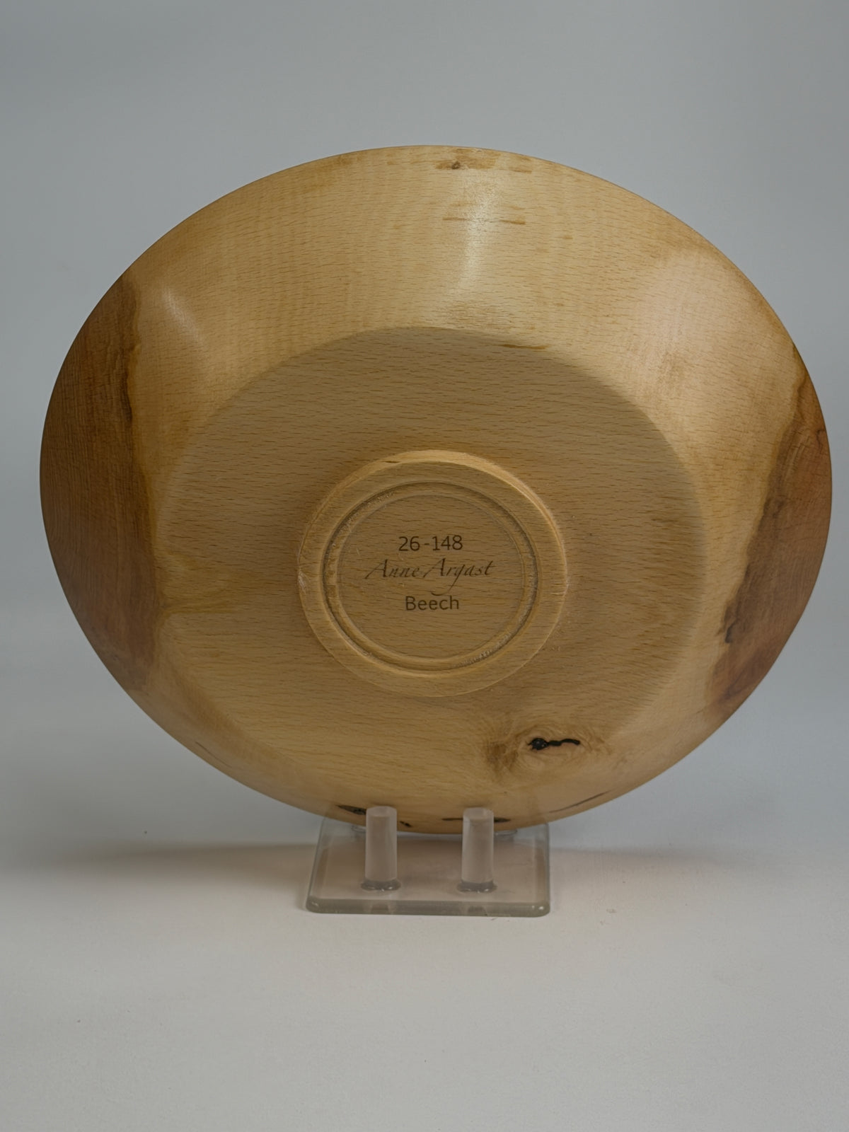 American Beech Once-Turned Bowl – 9.5 x 2.5" — bottom view