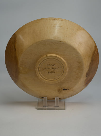 American Beech Once-Turned Bowl – 9.5 x 2.5" — bottom view