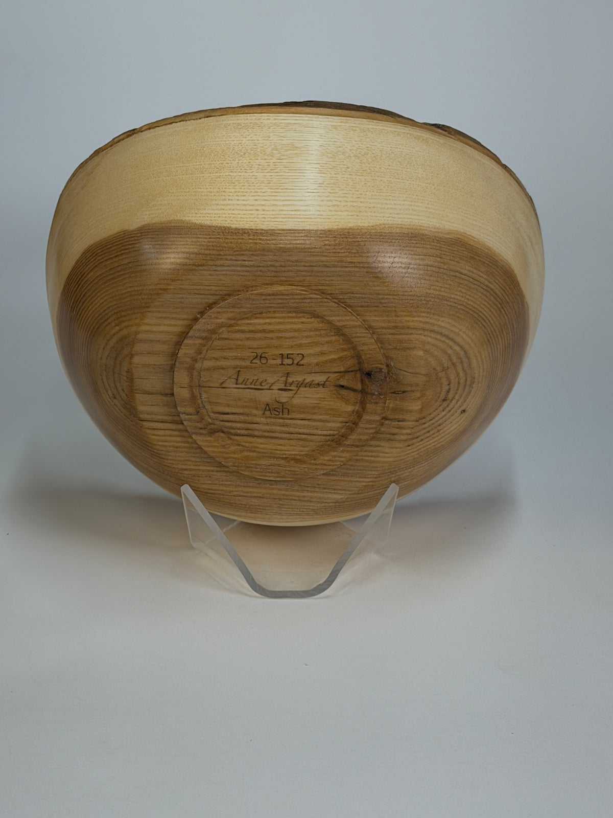 Ash Natural Edge Bowl with Bark – 8 x 4" — bottom view