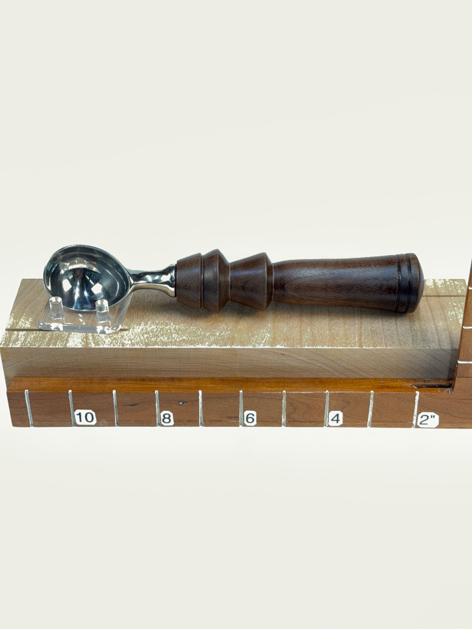 Walnut Ice Cream Scoop — shown with scale reference