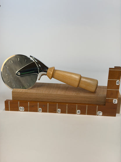 Maple Pizza Cutter II – 10.25" — shown with scale reference
